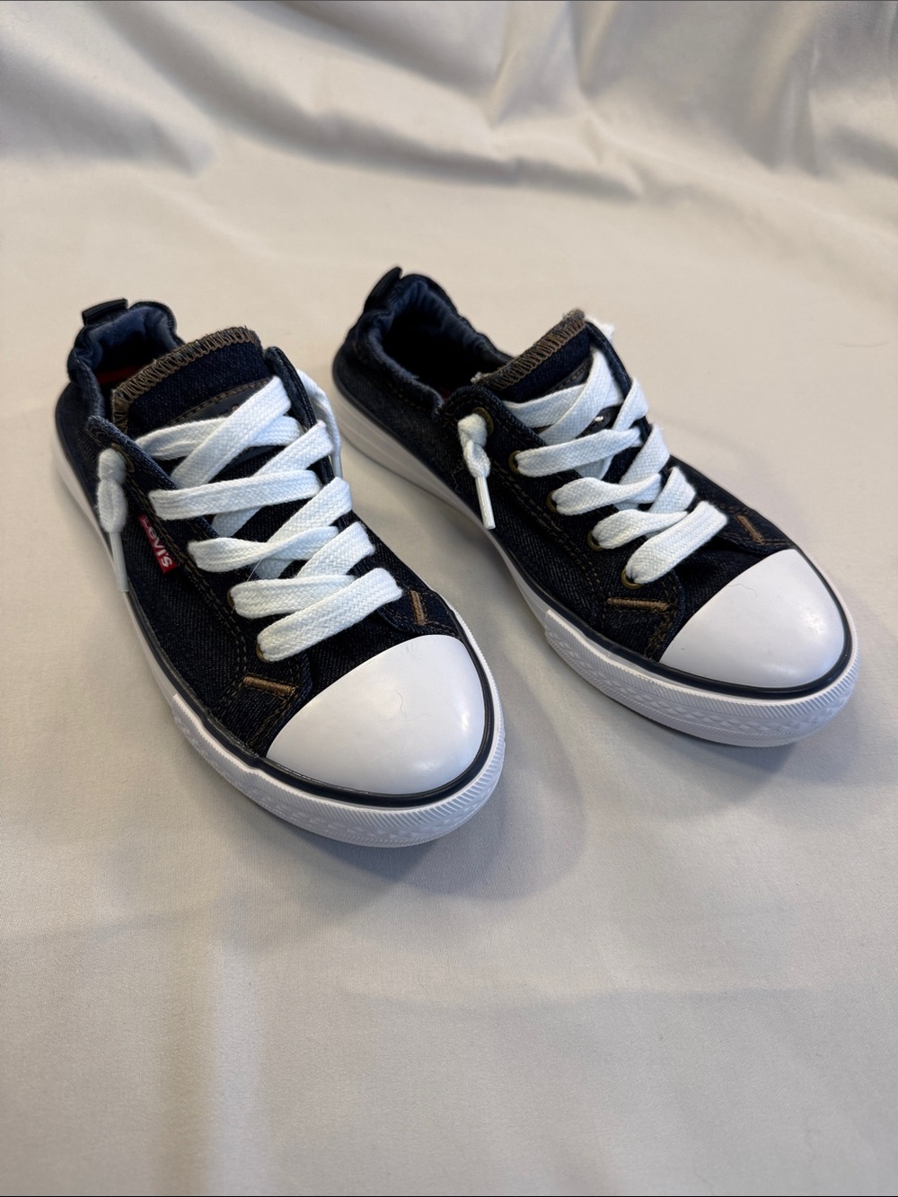 Levi's Dark Blue and White Kids Slip-On Canvas Sneakers